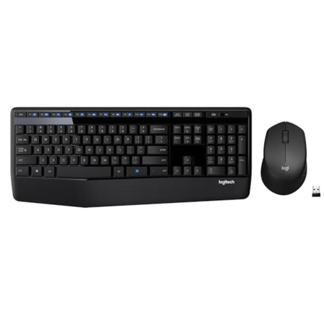 Logitech MK345 Wireless Keyboard and Mouse Combo with Palm Rest, 2.4 GHz USB Receiver, Compatible with PC, Laptop, Black