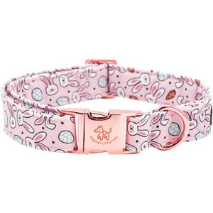 Elegant little tail Easter Dog Collar, Bunny Eggs Print Dog Collar Pet Collar Pink Collar Girl or Boy Dog Collar Puppy Pet Gift Adjustable Dog Collar for Large Dogs