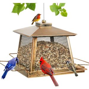 Large Bird Feeders for Outdoors, Gazebo Style Metal Bird Feeder, Cardinal Birdfeeders Outside Hanging for Garden Patio Birds Watching Decor