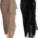 2 Pieces Women Beach Batik Long Sarong Swimsuit Cover up Wrap Pareo with Tassel for Women Girls