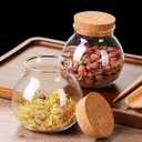 SET OF 4 ROUND GLASS JARS WITH CORK LID 17OZ WEDDING CANDY JAR KITCHEN JAR, PERFECT FOR TEA, BISCUITS, CEREALS, FLOUR, BEANS, SPICES, COFFEE BEANS ETC (4PCS)