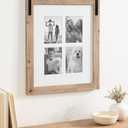 Kate and Laurel Cates Farmhouse Wooden Collage Picture Frame; 21x26 Matted to (4) 5x7; Rustic Natural Brown; Photograph Frame Fitting Four 5x7 Images with Barn Door-Inspired Design, 16x20 matted to 5x7