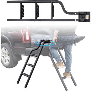 Universal 42" Dual-Side Rotatable Pickup Truck Tailgate Ladder, Foldable Heavy Duty Truck Ladder Folding Tailgate Step Pickup Truck Accessories, Capacity 600 lbs, for F150/Ram 1500...