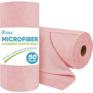 AIDEA Microfiber Cleaning Cloth Roll, 50PK, Tear Away Reusable Paper Towels Pink, Commercial Shop Rags, Microfiber Towels for Cars, Lint Free Cleaning Rags for House, Kitchen, Garage Shop, 11.5"11.5"