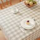 Alsoo Checkered Tablecloth Rectangle Washable Buffalo Plaid Table Cloth Cotton Linen Gingham Table Cover for Picnic Kitchen Dining Room, Beige and White, 60 * 75