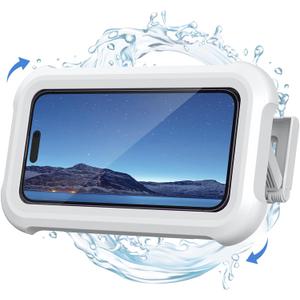 Lamicall Shower Phone Holder Waterproof - 480 Rotatable Retractable Adjustable Shower iPhone Case Holder, Bathroom Wall Phone Mount Stand Water Proof Anti Fog Case, Accessories for 4-7" Cellphones (Snow White)