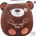 Get Well Soon Plush Bear - Teddy Bear Plush Toy with Injury Bandage, Kids' Pillow Cushion, Get Well Soon Gifts for Patient Kids, Dark Brown, 8 Inch