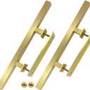 Rio Salto 18-Inch Brushed Brass Gold Barn Door Handle Kit, Closet Door Handle Stainless Steel, Pull Handle and Flush Handle Set, Heavy Duty Large Sliding Door Handles Hardware Included (2-Pack, 18")