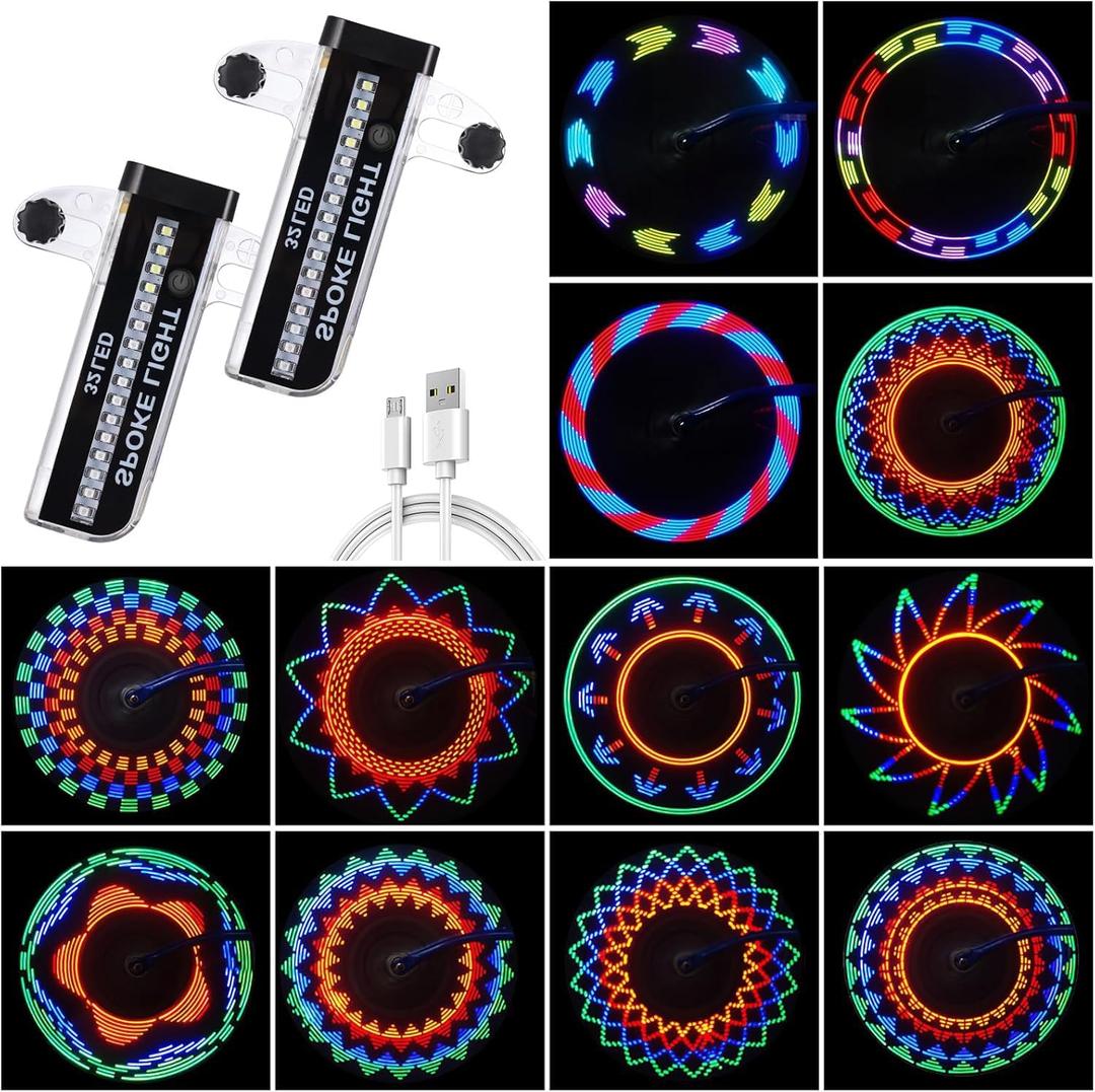 Zacro Bike Wheel Lights, 2 Pack LED Bike Spoke Lights, Safety 32 Bright Patterns Bike Tire Lights for Kids & Adult, Waterproof Bicycle Rim Lights for Night Riding, Basic/Upgraded Rechargeable Model