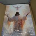 Framed Jesus Canvas Wall Art White Dove 16x24 Ready to Hang in churches | Framed Jesus canvas wall art with white dove faith decor for living room bedroom or church 16x24 inch ready to hang
