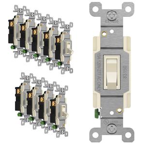 ENERLITES Toggle Light Switch, 3-Way or Single Pole, 15A 120-277V, Grounding Screw, Residential Grade, UL Listed, 83150-LA-10PCS, Light Almond (10 Pack)