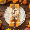 12 Pcs Thanksgiving Pumpkin Wooden Plate Decor Grateful Wood Cutouts Fall Autumn Thankful Blessed Favour Gather Party Place Card Table Settings Signs for Farmhouse Dining Table Holiday Harvest (Large, white)