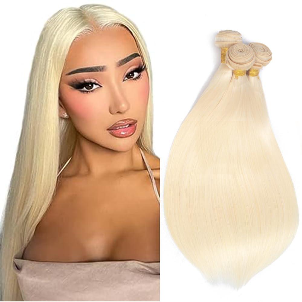 Blonde Human Hair Bundles 613 Straight 3 Bundles 10A Brazilian Virgin Remy Hair Extensions 613 Human Hair Bundles 14 16 18 Inch 150g