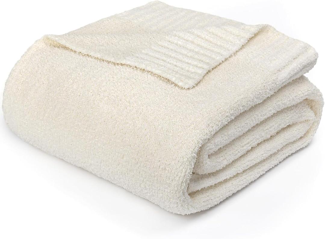 Beige Blanket Super Soft Cozy 50" x 60" Beige Knit Throw Blanke for Couch Soft Christmas Blanket for Woment (Heather Beige), Pack Of 2