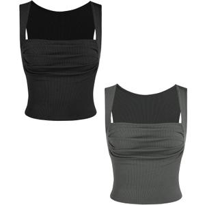 CIDER 2 Pack Women Tank Tops Set Ruched Square Neck Sleeveless Going Out Cute Crop Top Trendy