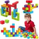 Magnetic Building Blocks, 1.65 inch Large Magnetic Stacking Cubes for Toddlers, Sensory & Montessori Toys for Boys & Girls 1 2 3 Years Old (36 PCS) (Multicolor - 36 Pieces)