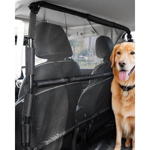 Dog Car Barrier, Wide Car Divider for Front Seats Installation, Vehicle Pet Barrier with See Through Net Mesh, Universal-Fit Dog Car Barrier for Mid-Sized Sedans, Trucks, and SUVs, Black