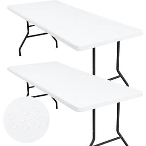 Homing 2 Pack 6 Foot Rectangle Elastic Fitted Tablecloth, Waterproof Fabric Table Cover, Washable Polyester Table Cloth for Picnic, Camping, Outdoor (White, 30" x 72")