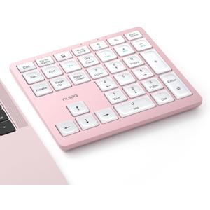 Nulea Wireless Number Pad Bluetooth 5.0 & 2.4G Portable Numeric Keyboard, USB-C Rechargeable, 34-Keys Bluetooth Keyboard for Data Entry (Pink)