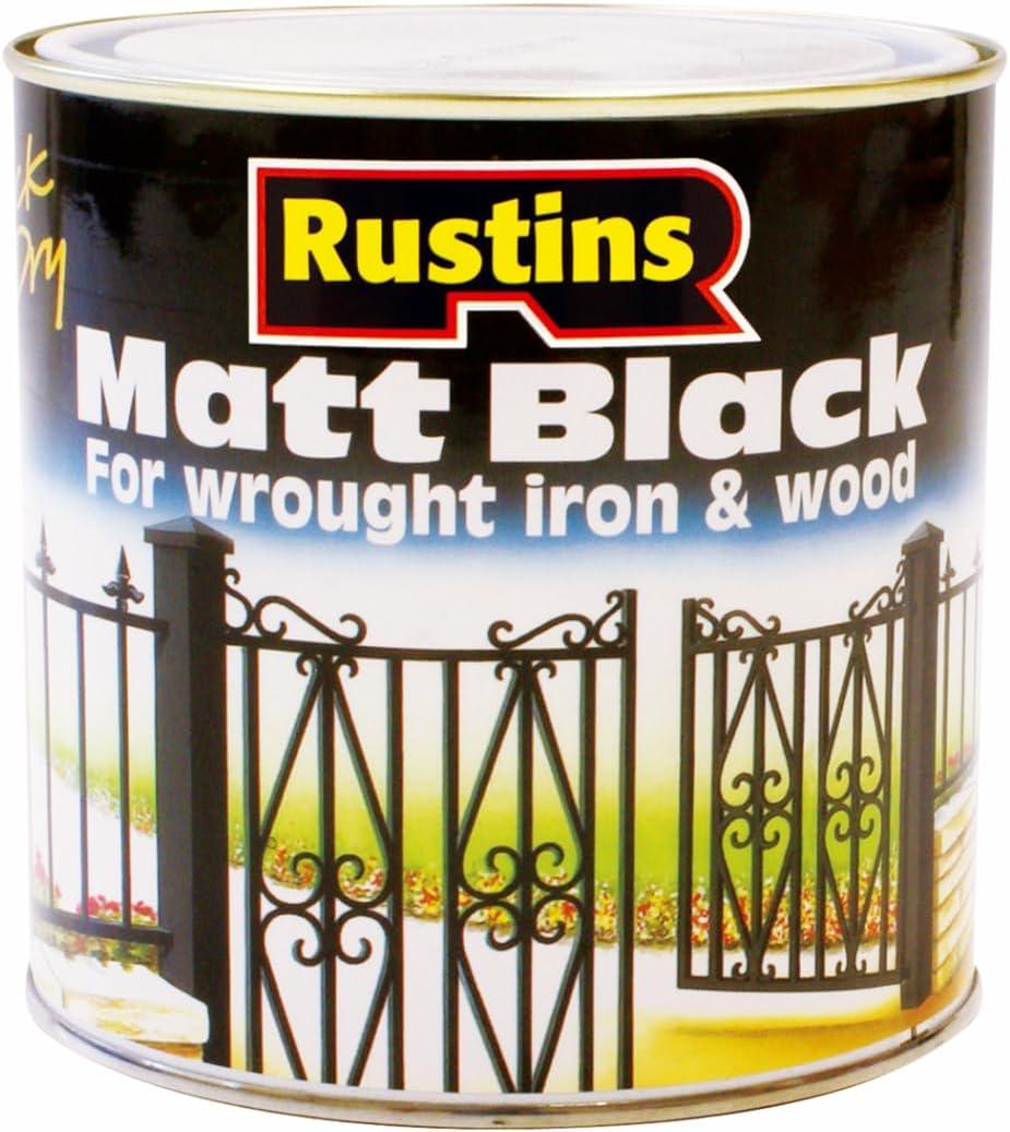 Rustins Quick Drying Matt Black Paint 250ml -Easy DIY Application for a Professional Finish in Minutes, Ideal for Interior & Exterior Surfaces