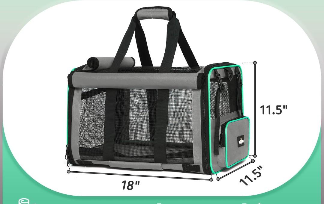 Paw Ballet Pet Carrier, Collapsible Airline Approved Dog Cat Carrier, Soft Top Load Cat Carrier Bag for Small Medium Cat & Dog Under 20 lbs, Cat Travel Carrier Bag with Safety Lock Zipper, Gray