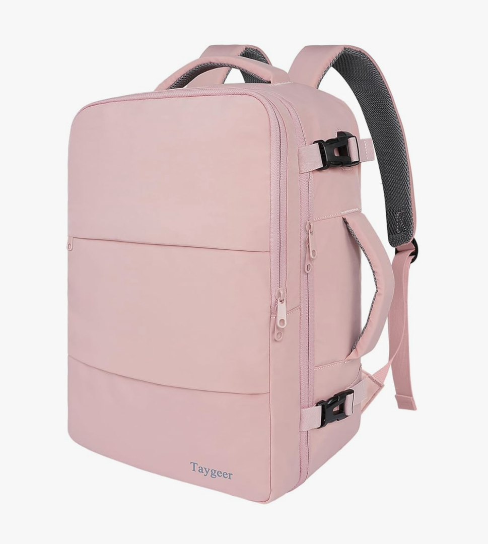 Taygeer Travel Backpack for Women, Carry On Backpack with USB Charging Port & Shoe Pouch, TSA 15.6inch Laptop Mochila Flight Approved, Nurse Bag Casual Daypack for Weekender Business Hiking, Pink