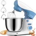 Stand Mixer, POWWA 6.5 QT 10 Speeds Tilt-Head Electric Stand Mixer, 3-In-1 Kitchen Mixer with Bowl, Dough Hook, Whisk and Beater, Food Mixer for Baking and Daily Use (White Blue)