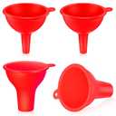 Silicone Funnels 4 Pieces Wide Mouth Funnel Small and Large Flexible Condiment Sauce Canning Set for Squeeze Bottles Jars Cans, Spice Filling Bottles Liquid Oil and Powder(Red)