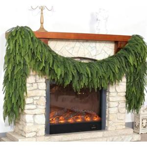 Christmas Norfolk Pine Garlands - 9ft Artificial Garland Faux Green Fake Pine Needles Garland for Fireplace,Table,Window,Stairs,Mante,Holiday Indoor Outdoor Xmas Decor(2PCS)