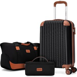 Cosbarn Carry On Luggage Sets 3 Piece, 20 Inch Luggage 22x14x9 Airline Approved with Wheels and TSA Lock, ABS Lightweight Hardshell Travel Suitcase Set with Duffel Bag Travel Bag for Men Women (Black)