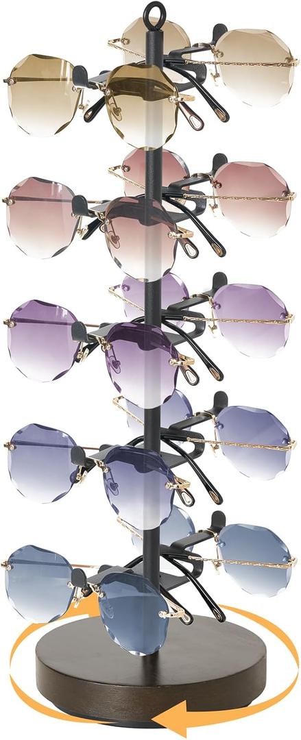 Mkono 360° Rotating Sunglasses Organizer Metal Eyeglass Holder Stand Sunglass Storage Display Eyeglasses Rack for up to 10 Pairs of Eyewear Glasses for Table Dresser Desk Countertop Bedroom, Black