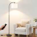 SIBRILLE Floor Lamp with Linen Shade, Arc Dimmable Tall Standing Lamp with Remote Control, Modern Floor Reading Light for Living Room Bedroom Office Corner, 9W LED Bulb Included