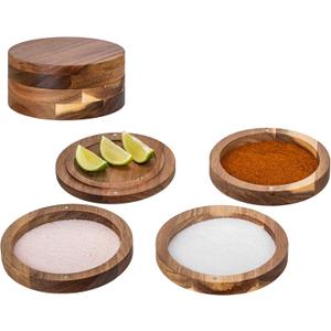 3-Tier Acacia Wooden Margarita Salt Rimmer Set,Salt&Sugar Rimmer for Cocktails Drinks,Cocktail Glass Rimmer Tools with Magnetic Swivel Lid for Bartenders,Home Bar,Parties