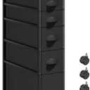 LASZOLA 5 Drawer Narrow Dresser Slim Cabinet Skinny Storage Tower Chest, Ideal for Small Spaces Bathroom Bedroom, Between Washer and Dryer, Lightweight Mobile on Wheels, Sturdy Fabric Drawers, Black