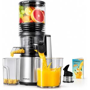 VITAPLUS Cold Press Juicer Machines, Stainless Steel Auger, AC Motor, Lab-Certified Food-Safe, 5.8" Whole-Fruit Chute, High-Yield Slow Masticating Juicer for Juice & Nut Milk, BPA-Free, Easy Clean