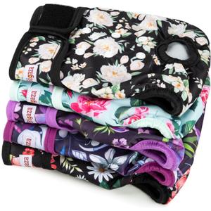 Washable Reusable Female Dog Diapers(5 Pack) Small Medium Large Doggie Puppy & Doggy Dog Diaper, Period Panties in Heat Large (Flower)