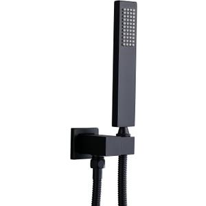 ENGA Square Matte Black Solid Brass Eco-Performance Hand Held Shower Head with Wall Connector and Hose Wall Mount Handheld Showerheads Set