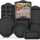 BAKKEN 8-Piece Kitchen Oven Baking Pans Set - Deluxe Nonstick Gray Marble Coating, Professional Grade Carbon Steel Bakeware with Silicone Handles - Oven, Dishwasher, and Freezer Safe