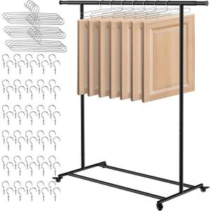 Cabinet Door Painting Hanger, Mobile Paint Drying Rack for Kitchen Cabinet Doors, Trim & Panels with 12 Metal Wire Hangers and 60 Screw Hooks