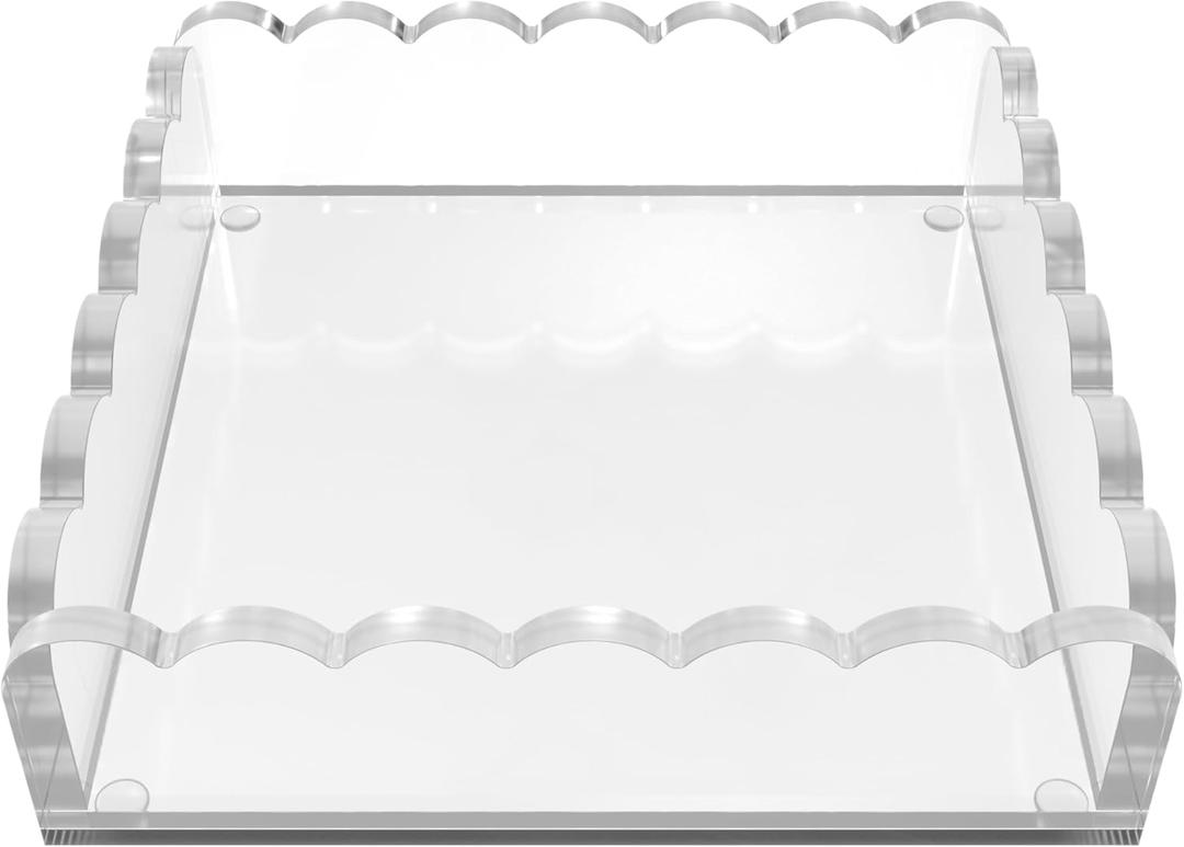 8 x 8 Scalloped Acrylic Tray  Clear Display Tray & Jewelry Organizer, AntiSlip Pads, Modern Desk Dcor Gift, Chic & Versatile
