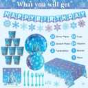 Domensi 173 Pcs Winter Snowflake Party Supplies Christmas Winter Tableware Set Snowflake Tablecloth Plates Cups Napkins Spoons Forks Knives Banner for Xmas Holiday Birthday Party Decoration