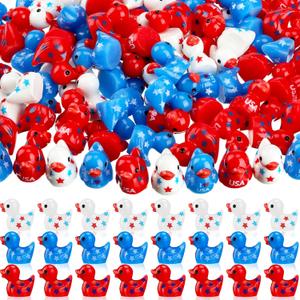 Wesiti 100 Pcs Patriotic Mini Ducks 4th of July Tiny Ducks Independence Day 250th Anniversary Memorial Day Red White Blue Patriotic Resin Figurines Ornament for Home Office Party