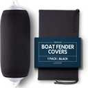 Boat Fender Covers| Black & Navy Blue | 1, 2 & 4-Pack | Polyester (1-Pack, Black, 12 x 34)