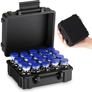 Qinyoung 20 Slot 3ml Peptide Vial Case for Fridge & Freezer Storage Hard Protector for Insulin Vials Travel Organizer with Secure Latch