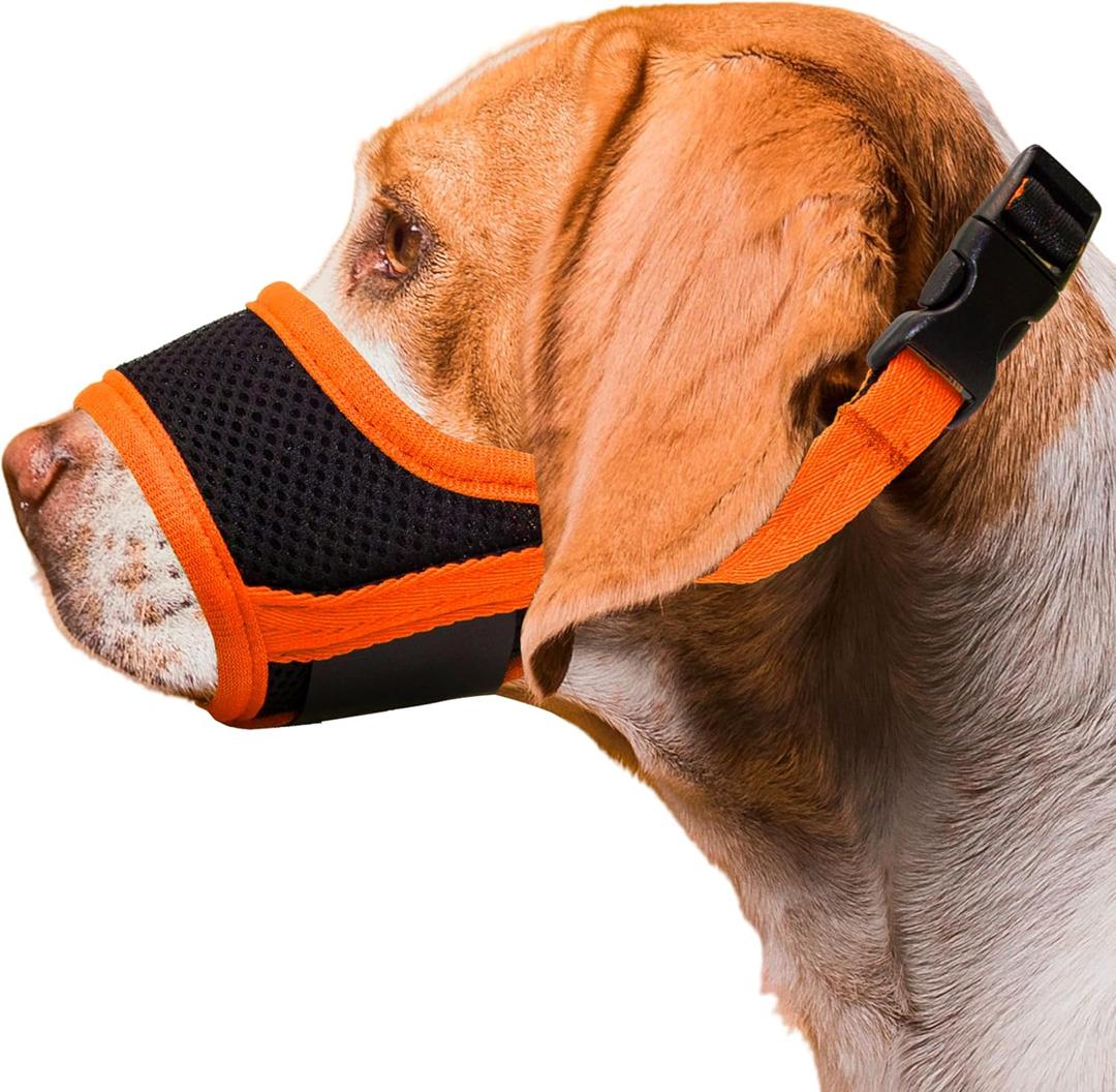 Dog Muzzle, Soft Breathable Muzzle for Small Medium Large Dogs, Air Mesh Nylon Muzzle Cover Prevent Biting Barking Chewing, Adjustable Drinkable Pet Muzzle 6 Sizes (Orange,S)