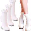 Youneedthat Women's Double Ruffle Frilly Ankle, Crew Socks Cotton Lettuce Lace Trim Big Girls (Pack of 3/5)