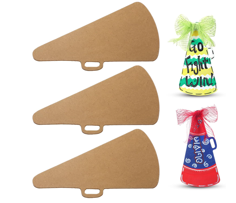 Gerrii 3 Pcs DIY Wooden Megaphone Cutout Craft 12 Inch Cheerleading Unfinished Wood Bullhorn Blank MDF Cheer Megaphone for Sport Cheerleader Team Banquet Activities Art Crafts