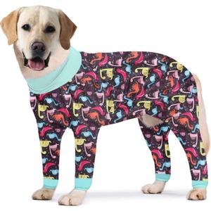 Dog Surgery Recovery Suit Dinosaur Printed Long Sleeve Shirts Soft Pajamas Onesie Jumpsuit Prevent Licking Dogs Shedding Suit for Large Dogs (Dark grey, Large)
