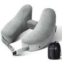 Sunany Travel Neck Pillow for Airplane Pillow Comfortably Supports Head, Neck and Chin, Inflatable Travel Pillow with Soft Velour Cover and Portable Drawstring Bag (Black) (Grey, H)