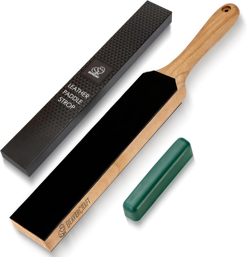 BeaverCraft Leather Strop Kit with Sharpening Polishing Compound Knife Stropping Block 14" Knife Sharpener Leather Strop for Knife LS6P1 Stropping Kit